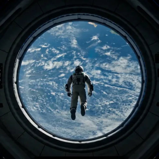 Astronaut floating above Earth in a Runway creative